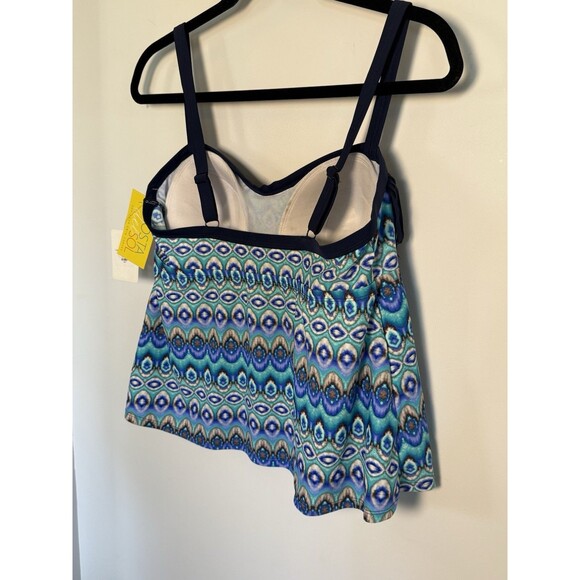 Women's Plus Size 0X  14/16 Costa Del Sol  Fringed Swim Tankini Top blue New - Picture 5 of 7
